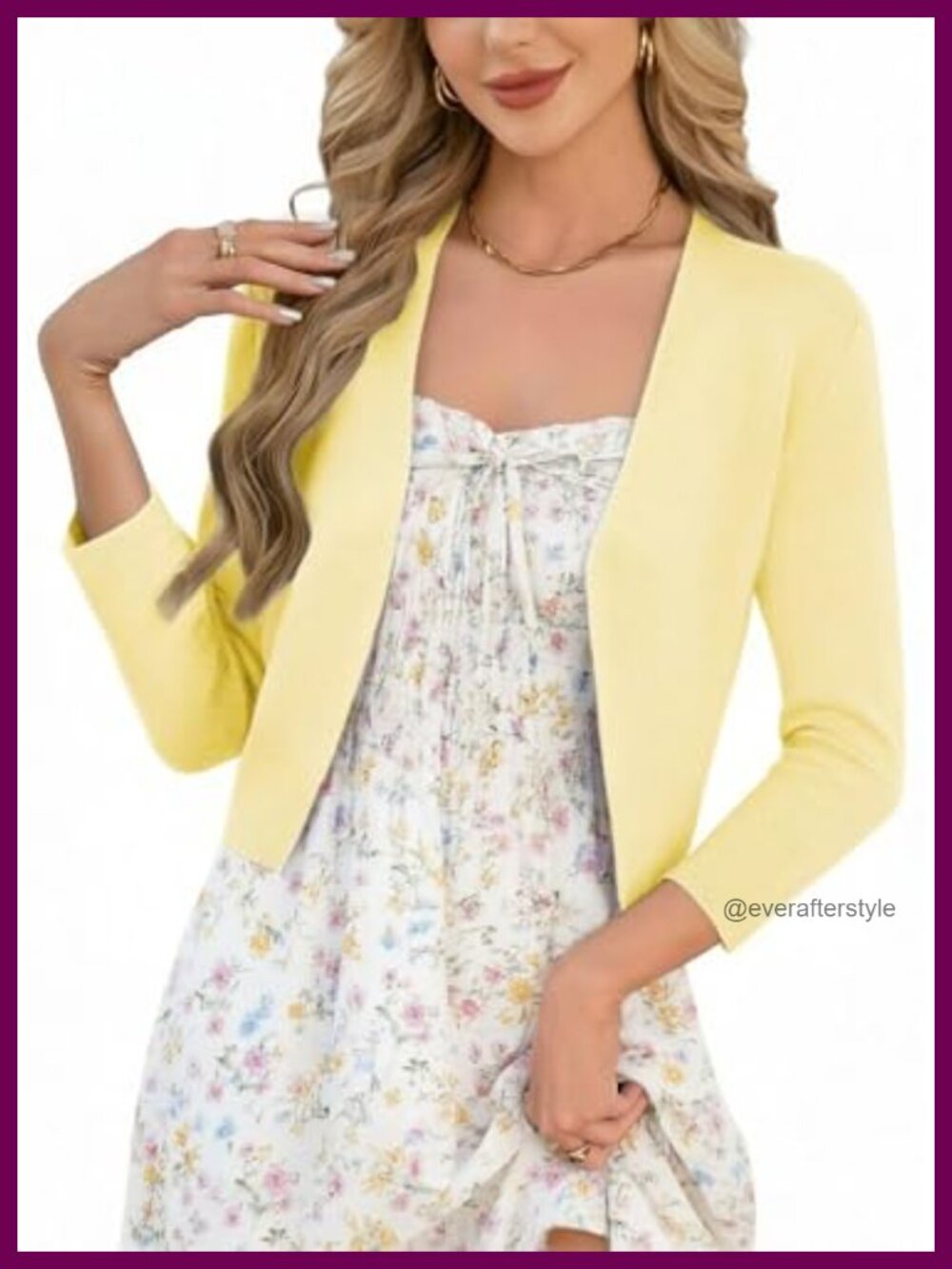 Cropped Open Front Cardigan 3/4 Sleeve Lightweight Knit Shrug Layer
